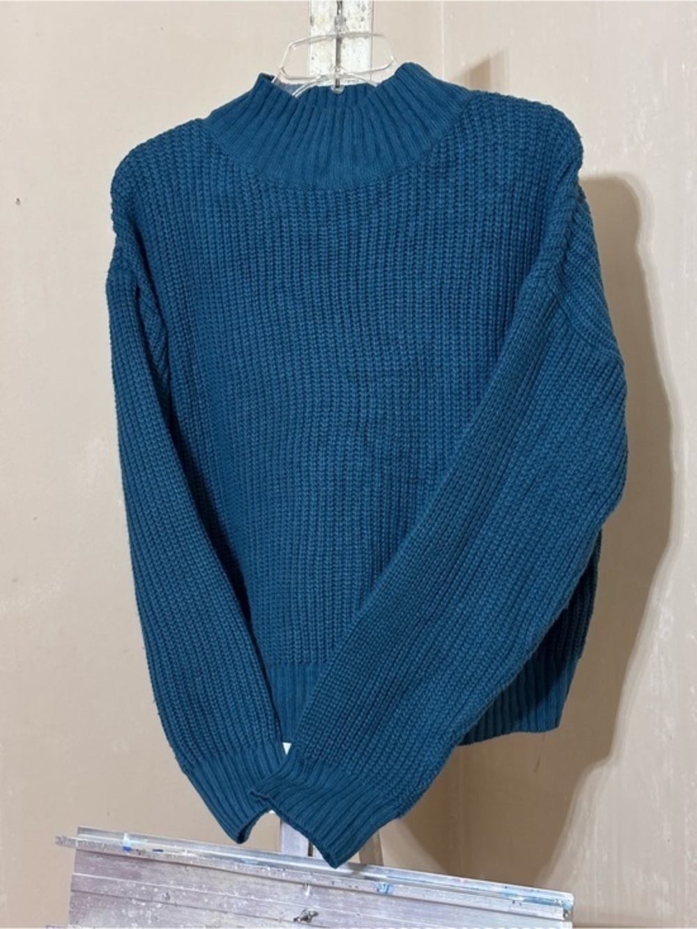 SHEIN Teal Mock Neck Chunky Knit Sweater Sz M